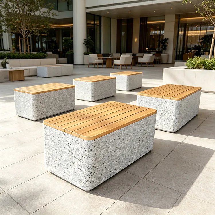 Kommersiell FRP Terrazzo Cube Bänk