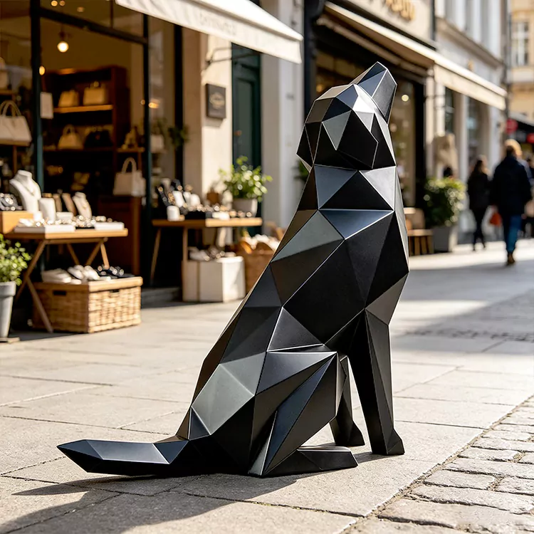 Geometrisk ylande varg skulptur i rostfritt stål
